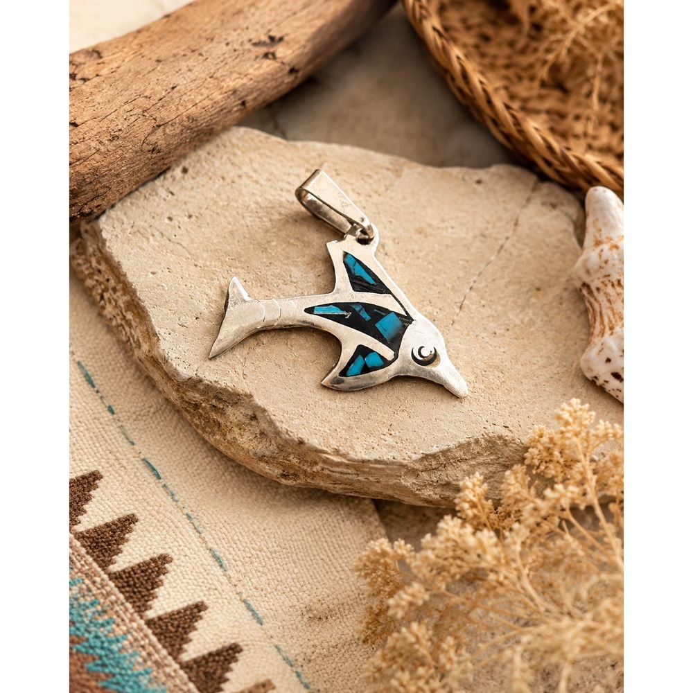 Sterling Fish Pendant Southwestern Desert Mermaidcore Inlay Ocean Spirit Jewelry